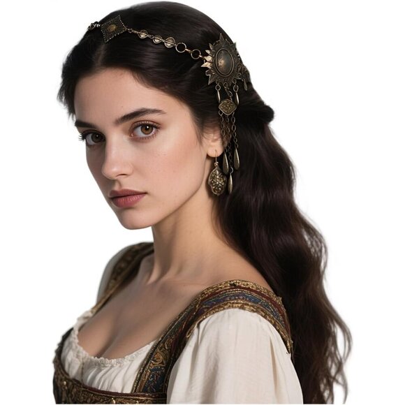 Women Viking Head Chain Jewelry Halloween Cosplay Antique Bronze Fit main image 6